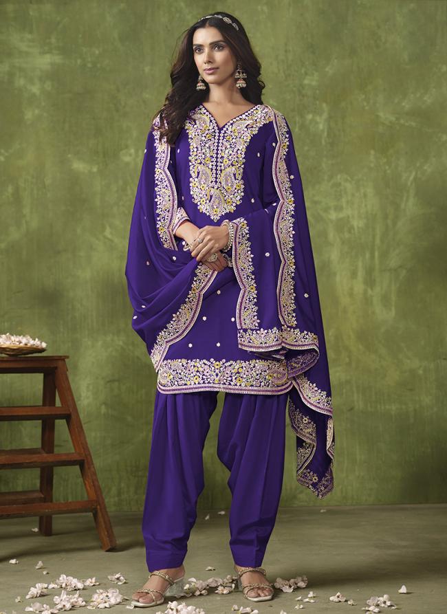 Pv Chanderi Purple Wedding Wear Embroidery Work Designer Salwar Suit